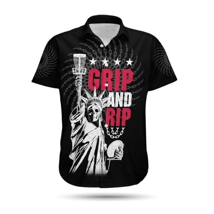 Disc Golf Grip And Rip Statue Of Liberty Skeleton Hawaiian Shirt  Unisex  Adult  Hw4469