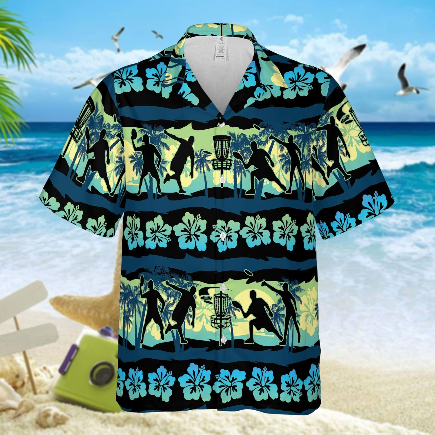 Disc Golf Time Green Hibiscus Unisex Hawaiian Shirts - Beach Shorts 030821H