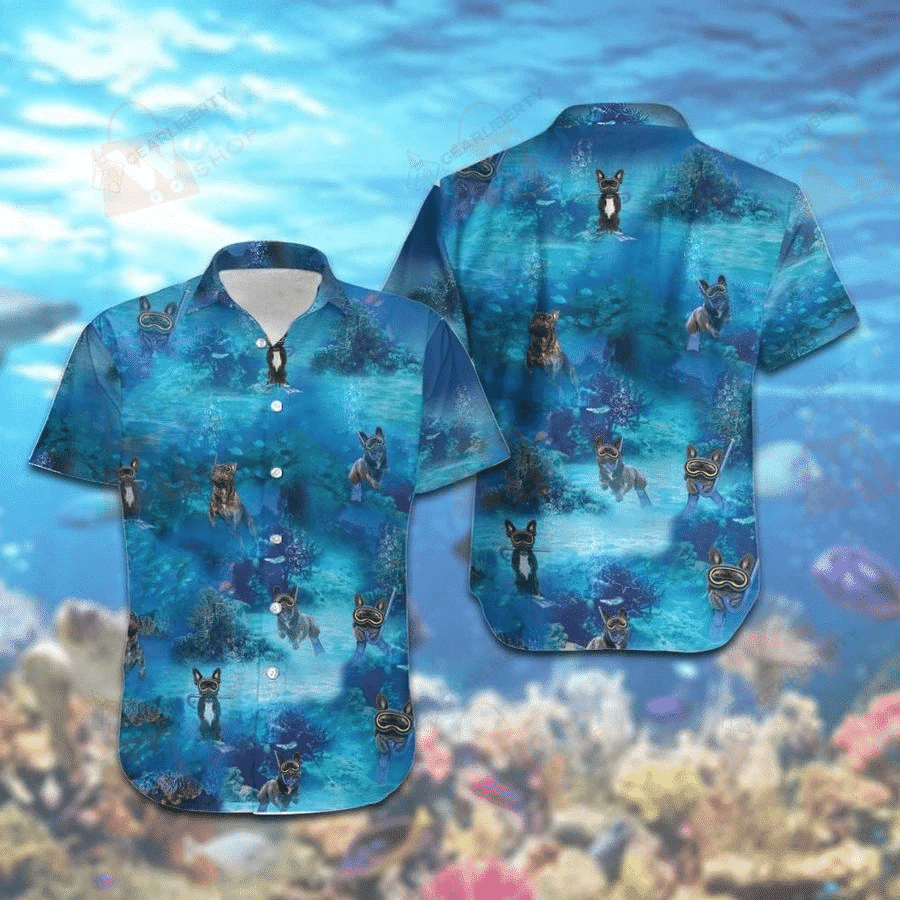 Diving French Bulldog Hawaiian Shirt  Unisex  Adult  Hw2134