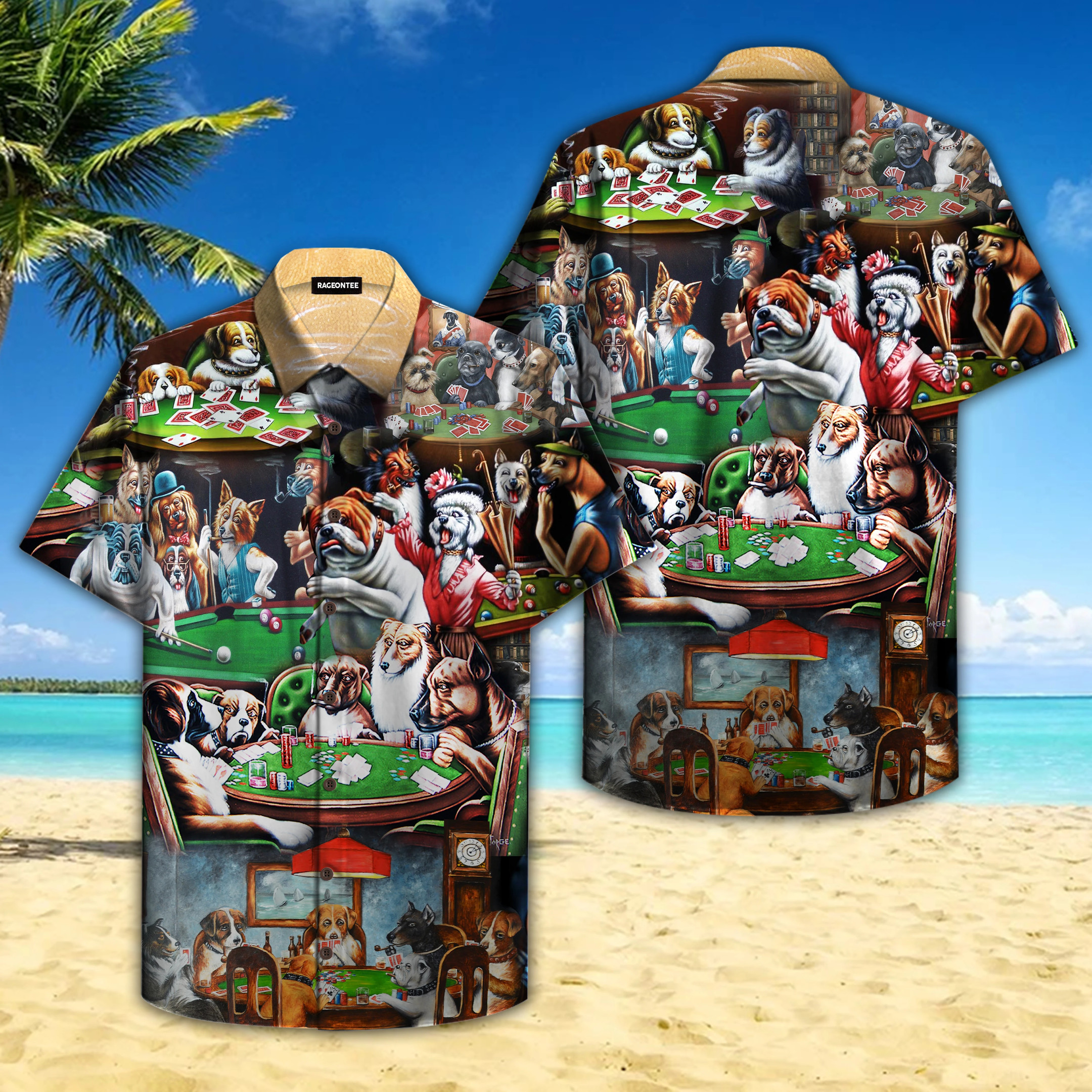 Dogs Playing On The Table Hawaiian Shirt  Unisex  Adult  Hw4688