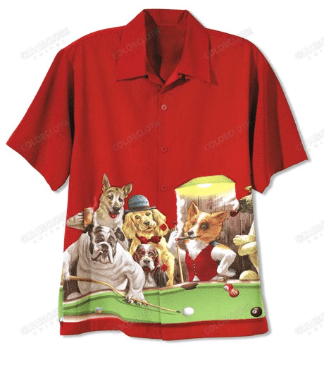 Dogs Playing Pool Billiards Hawaiian Shirt Tv055940