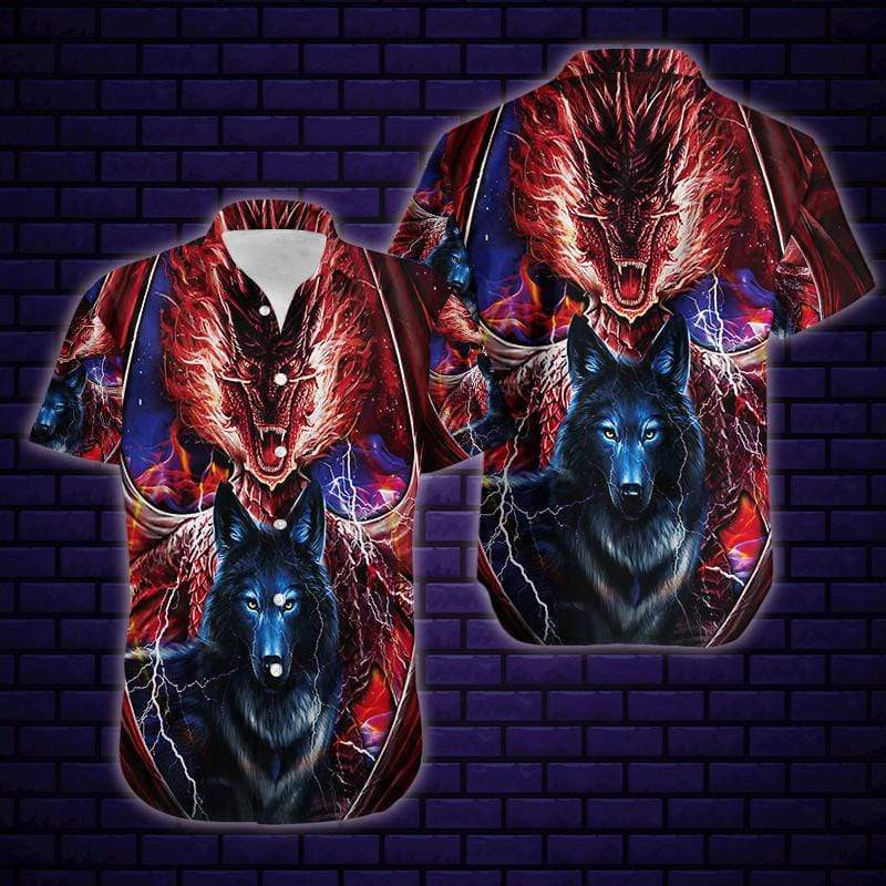 Dragon And Wolf Fantastic Unisex Hawaiian Shirt  Unisex  Adult  Hw2546