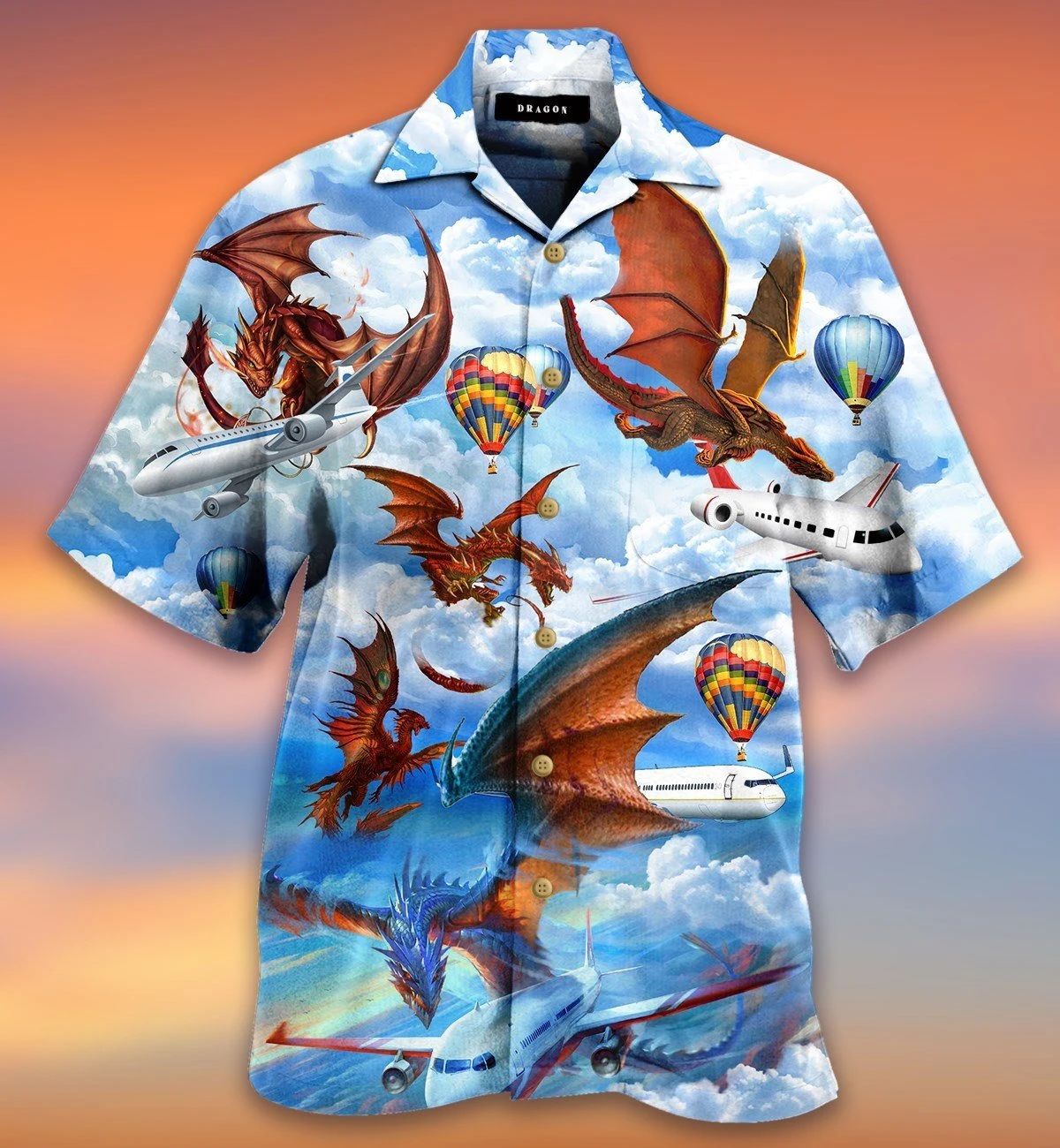 Dragon Hunting Airplane Hawaiian Shirt  Unisex  Adult  Hw2305