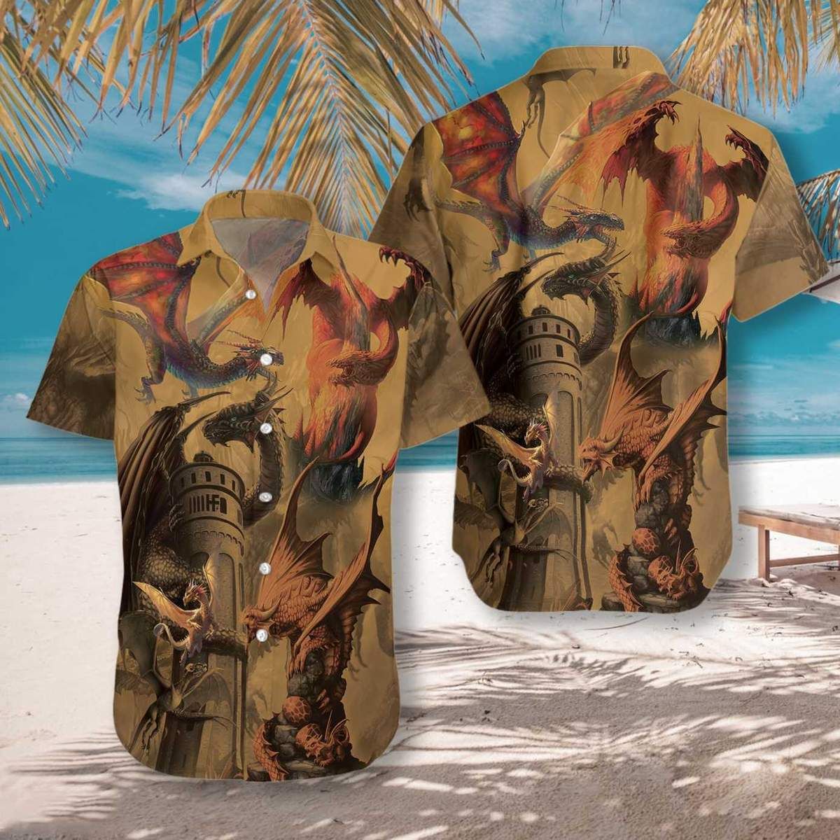 Dragon On The Castle Hawaiian Shirt  Unisex  Adult  Hw2630