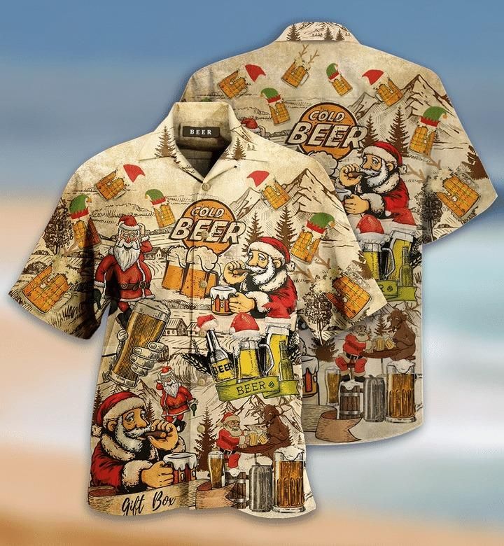 Drinking Beer With Santa Claus Hawaiian Shirt  Unisex  Adult  Hw1757