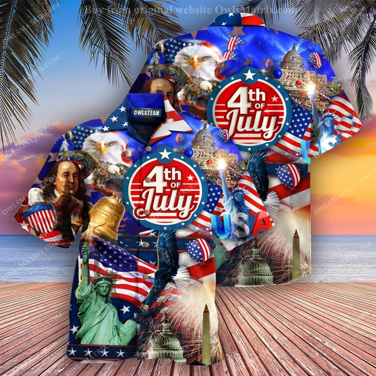 Eagle Patriot Statue Of Liberty America Happy 4Th Of July Hawaiian Aloha Shirts Kv