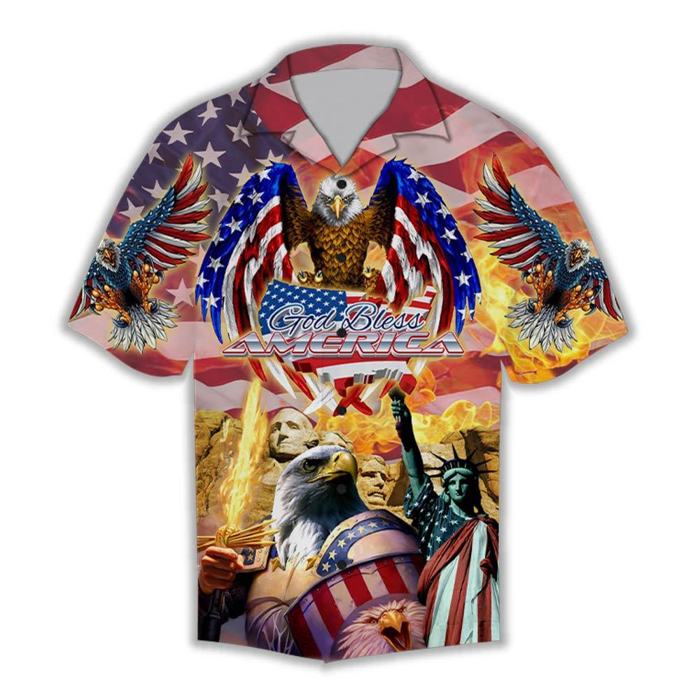 Eagle Patriotic God Bless America Hawaiian 3D All Over Printed Unisex Shirts Patriot Hawaii Shirt