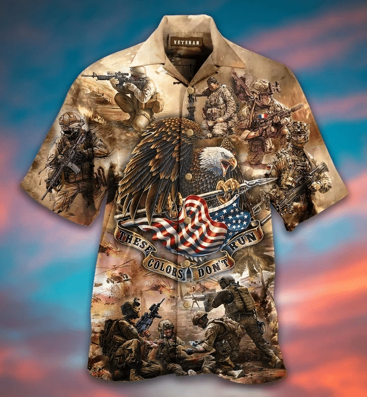 Eagle Veteran These Colors Dont Run Vintage Hawaiian Shirt  Unisex  Adult  Hw3313