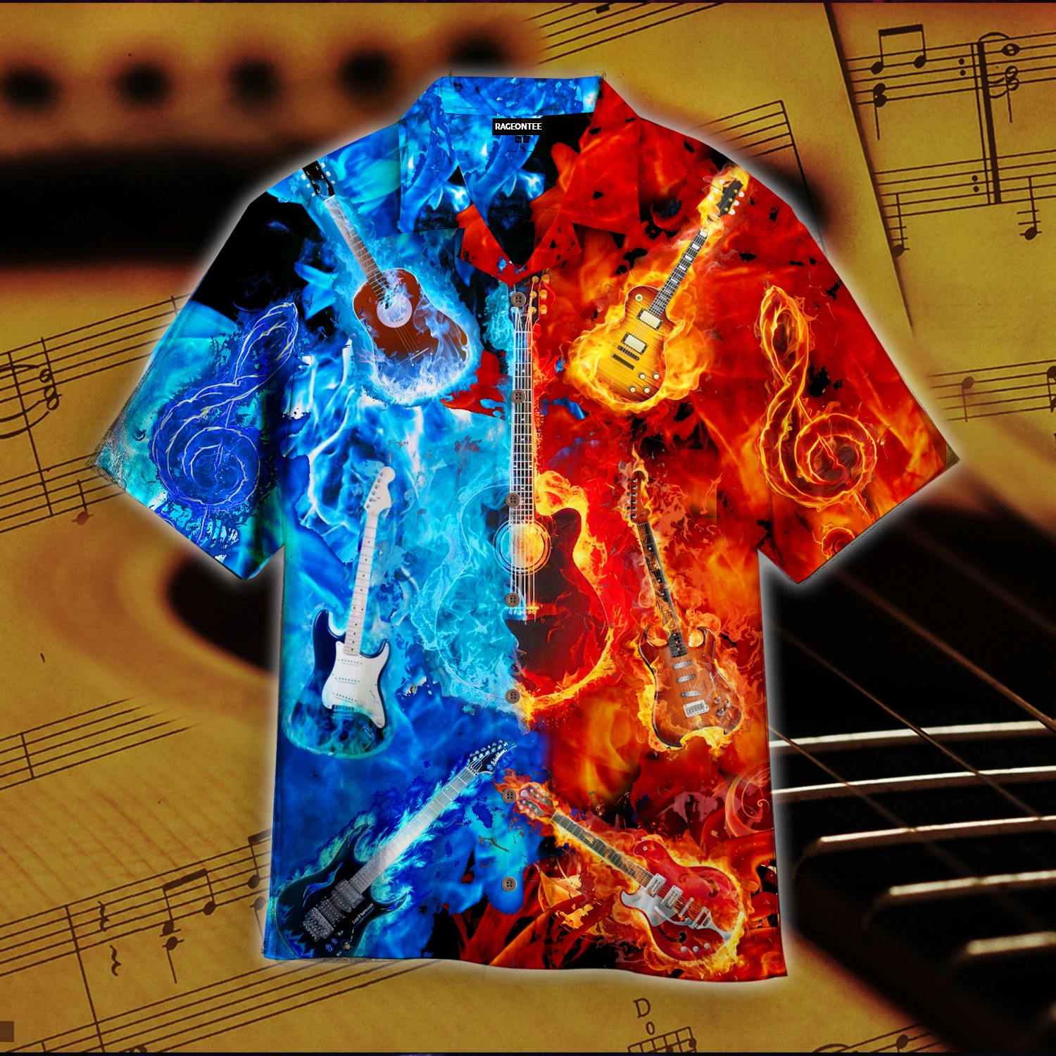Fire And Water Guitar Hawaiian Shirt  Unisex  Adult  Hw4663