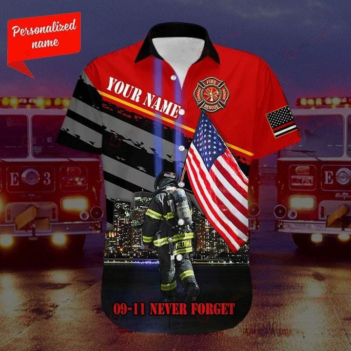 Firefighter 9-11 Never Forget Hawaiian Aloha Shirts Kv