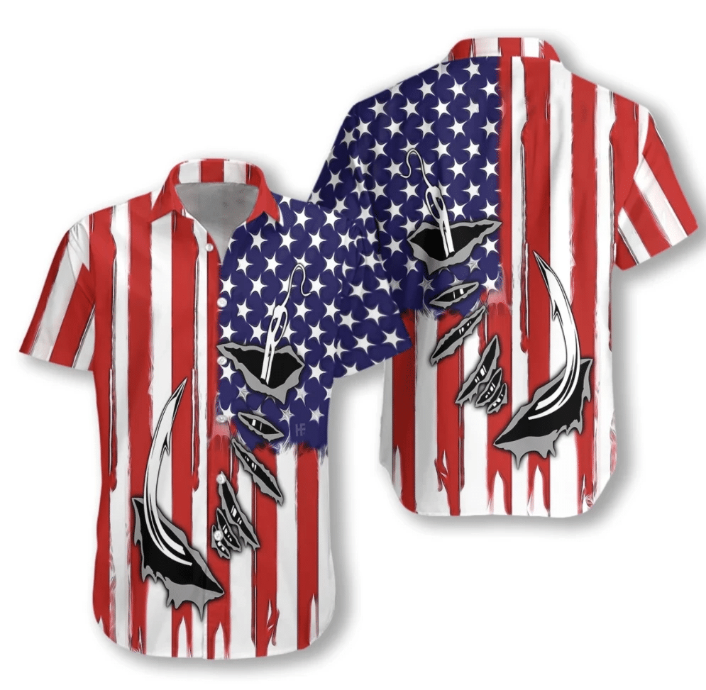 Fish Hook American Flag Hawaiian Shirt  Unisex  Adult  Hw6078