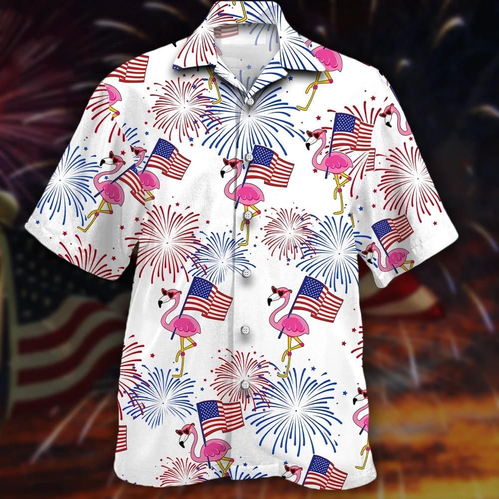 Flamingo And Flag Hawaiian Shirt