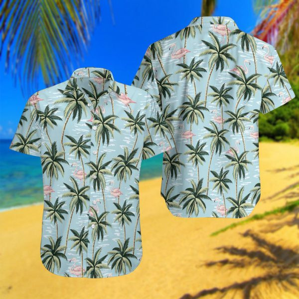 Flamingo And Palm Tree Hawaiian Shirt  Hawaiian Shirt For Men  Hawaiian Shirt For Women  Hw4451