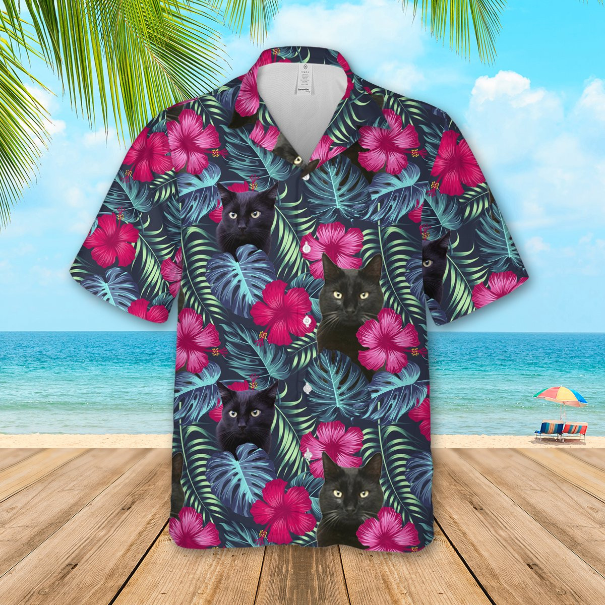 Floral Tropical Black Cat Hawaiian Shirt  Unisex  Adult  Hw5820