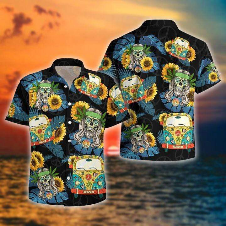 Flower Skull Hippie Car Hawaiian Aloha Shirts Va