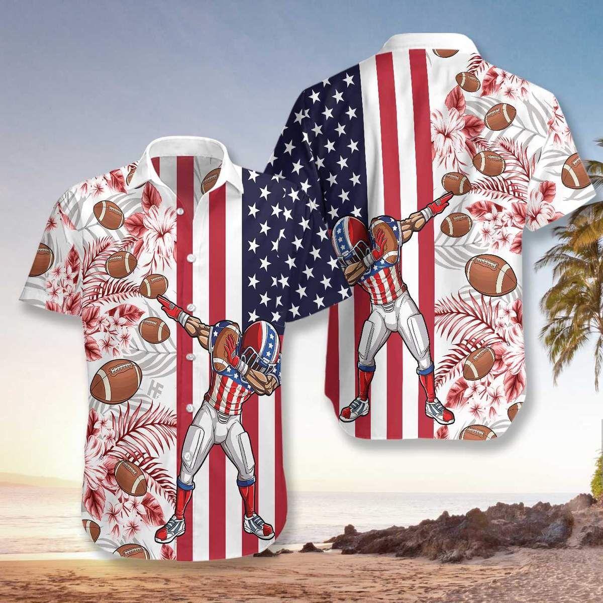 Football American Flag Hawaiian Shirt Unisex Adult Hw4405