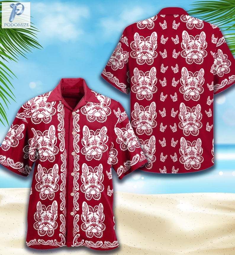 French Bulldog Sugar Skull Halloween Unisex Hawaiian Shirts Kv