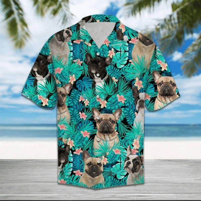 French Bulldog Tropical Hawaiian Shirt, Shirt Style Hawaiian, Gift Under 30