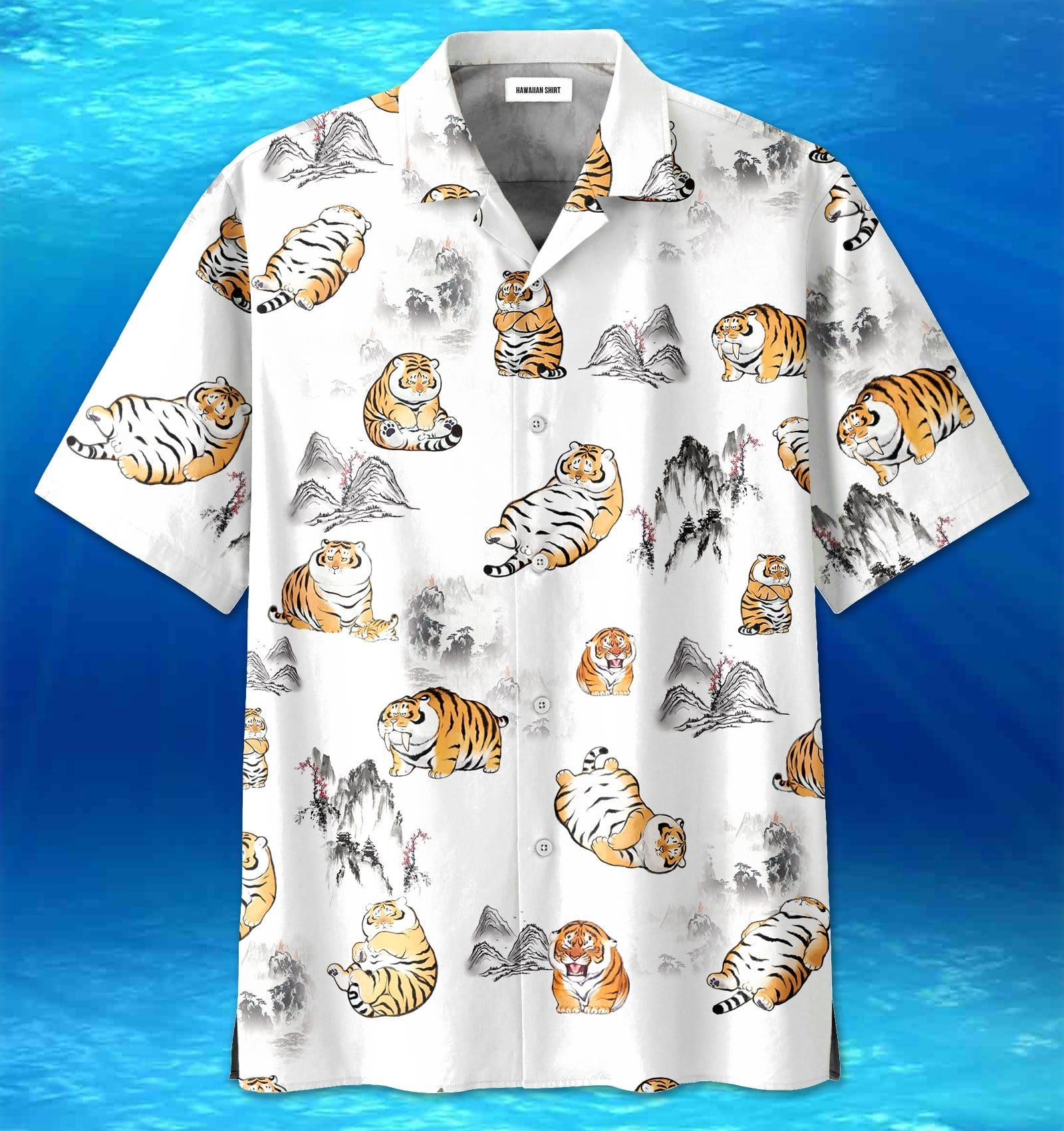 Funny Cute Tiger Going Down The Mountain Unisex Hawaiian Aloha Shirts 2621Dh