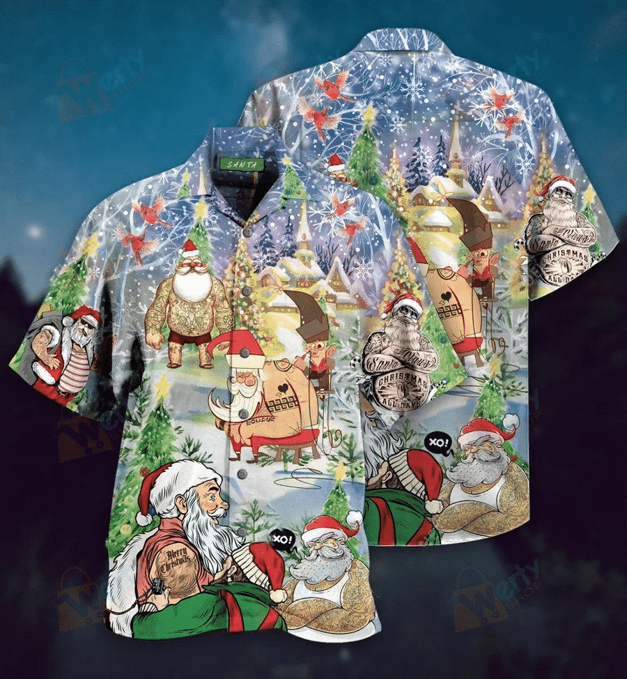 Funny Tattoo Santa Claus Hawaiian Shirt Unisex Adult Hw2155