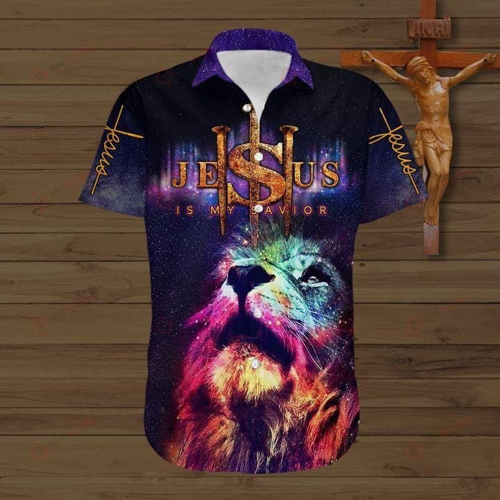 Galaxy Lion Jesus My Savior Hawaiian Aloha Shirts Kv