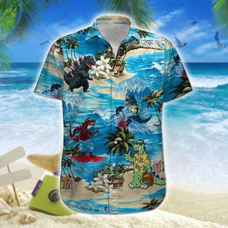 Godzillla Hawaii Shirt, Hawaiian Shirt And Shorts Beach Summer Short Sleeve, Gift Under 30, Shirt For Men Custom
