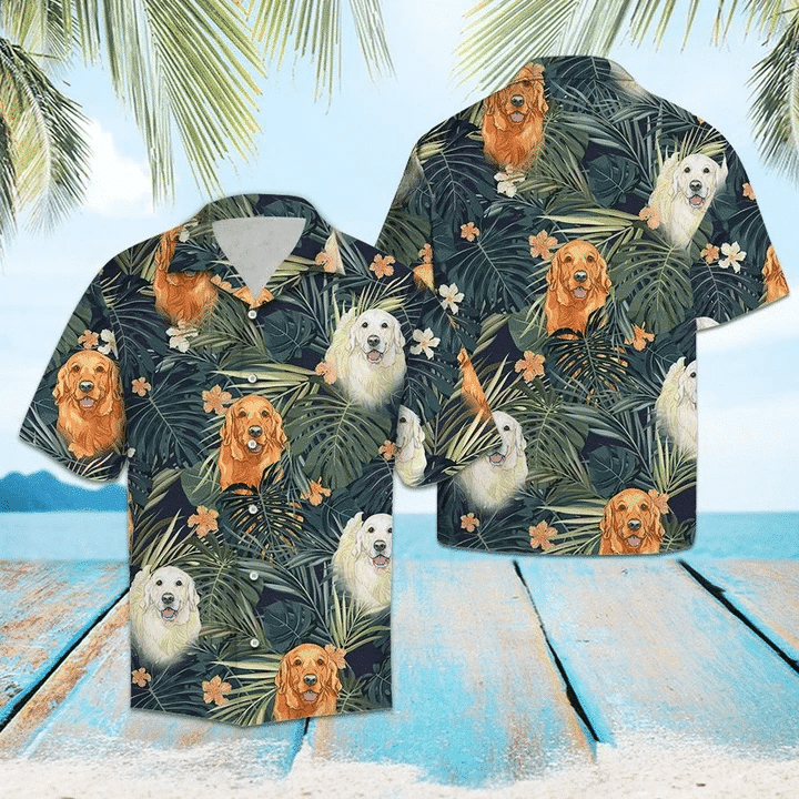 Golden Retriever Tropical Plant Hawaiian Shirt  Unisex  Adult  Hw2920