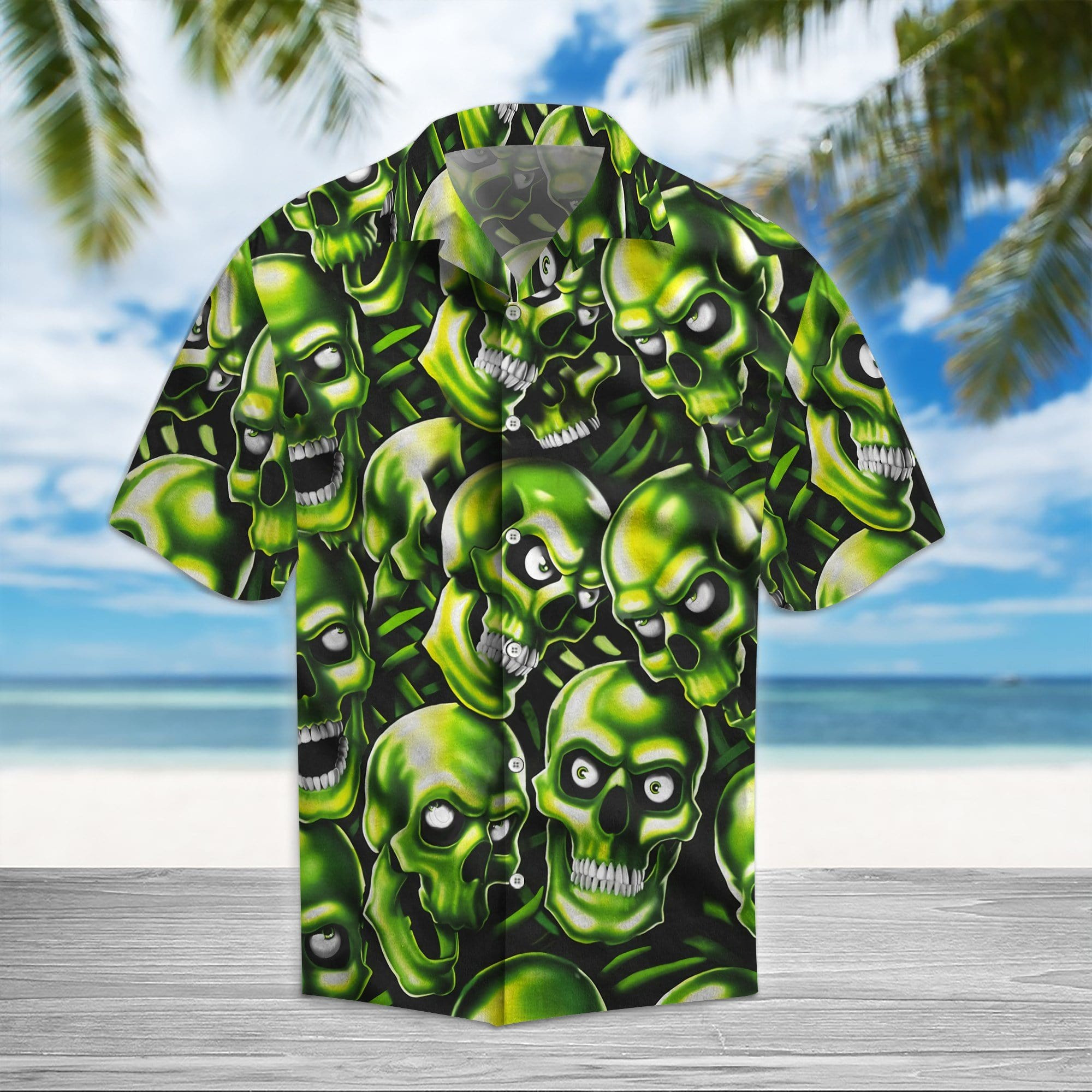 Green Skull The Mask Hawaiian Aloha Shirts Vi
