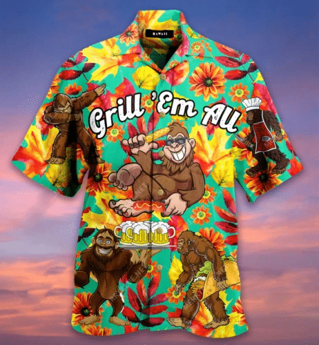 Grill Em All Funny Barbecue Hawaiian Shirt  Unisex  Adult  Hw3797