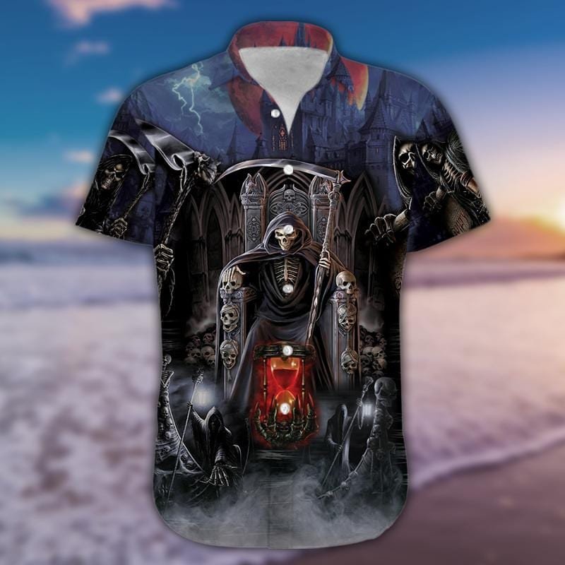 Grim Reaper Skeleton King Skull Gothic Unisex Hawaiian Aloha Shirts H