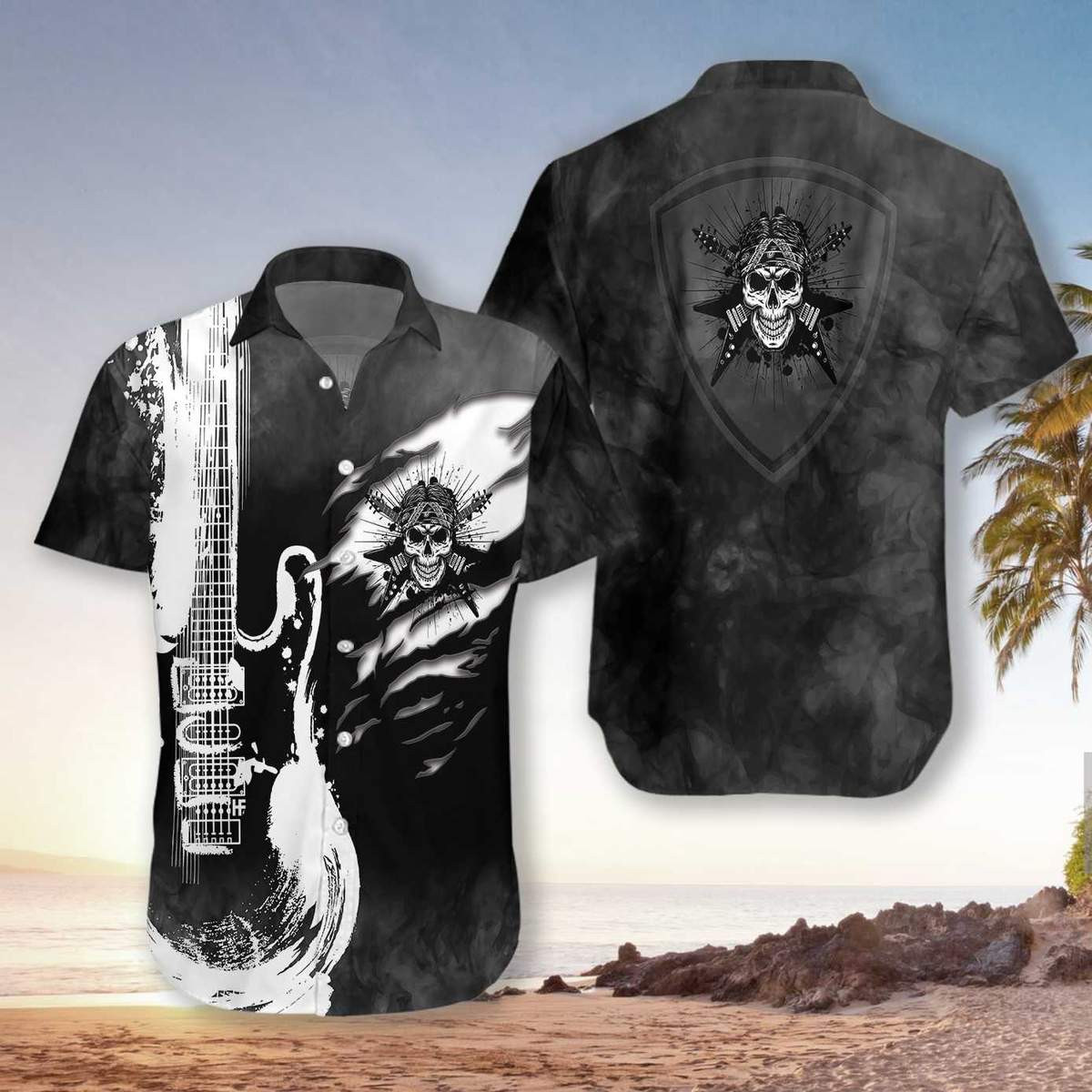 Guitar And Skull Hawaiian Shirt  Unisex  Adult  Hw2740