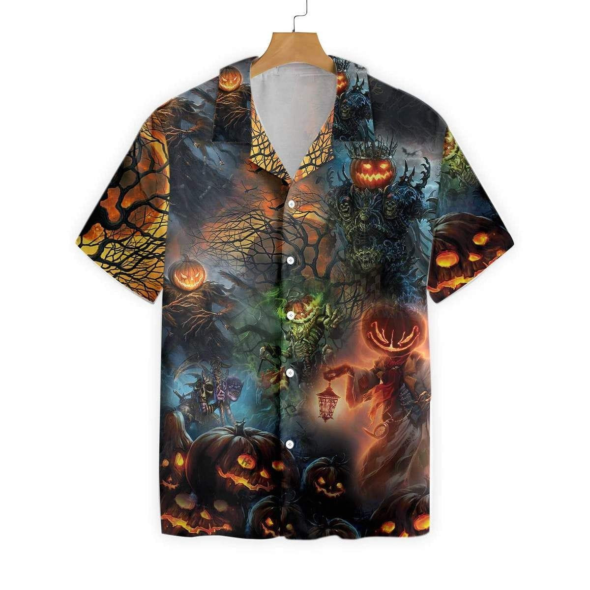 Halloween Angry Evil Pumkin Hawaiian Aloha Shirts Dh