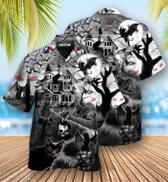 Halloween Flying Cats Hawaiian Shirt  For Men _amp Women  Adult  Hw8951