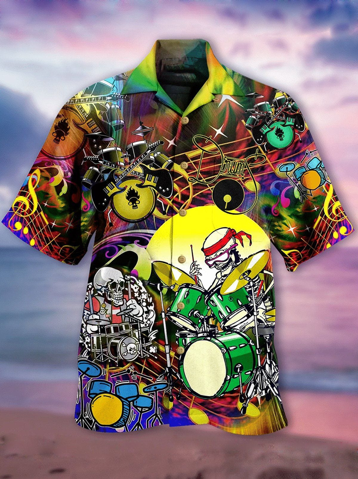 Halloween Skull Skeleton Playing Drum Hawaiian Aloha Shirts For Drummer H