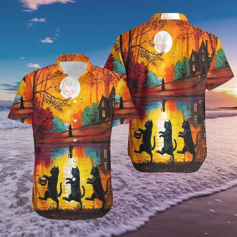 Halloween Walking Cat Hawaiian Shirt Unisex Adult Hw3481