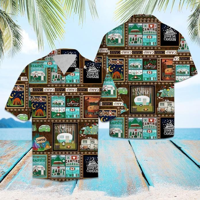 Happy Camper And Camping Life Hawaiian Aloha Shirts H