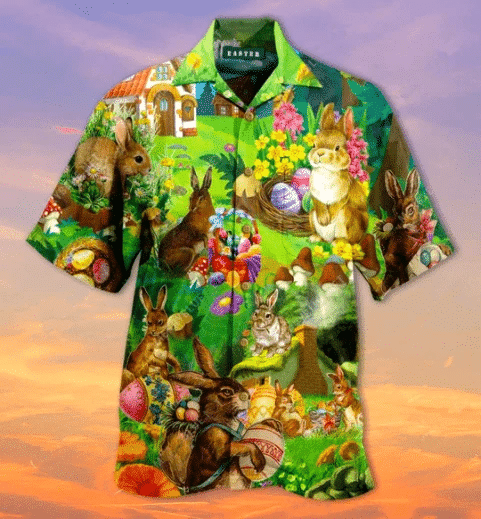 Happy Easter Bunny On Garden Green Hawaiian Shirt Unisex Adult Hw2287