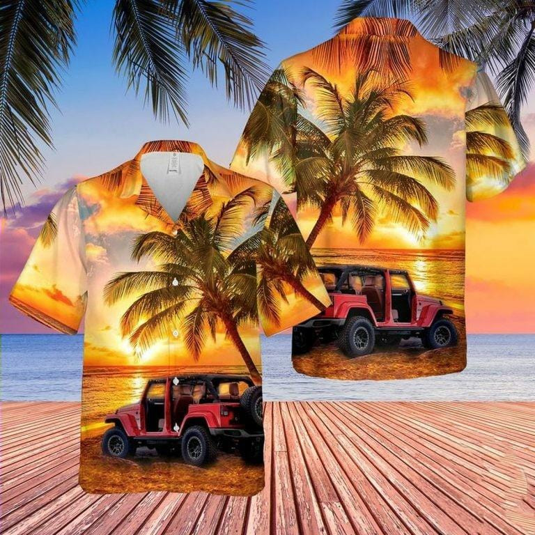 Hawaiian Aloha Shirts - Beach Shorts Jeep Beach Sunset