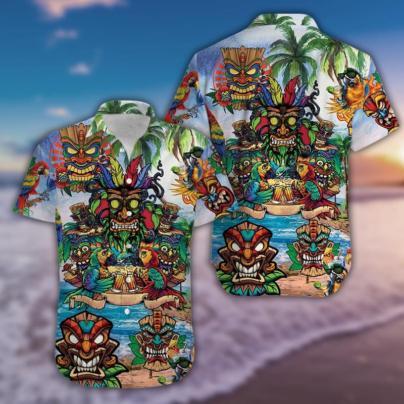 Hawaiian Aloha Shirts Aloha Tiki On The Beach 280421H