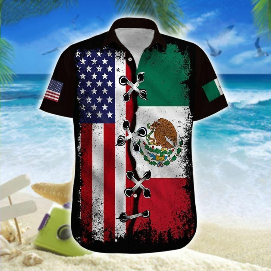 Hawaiian Aloha Shirts America-Mexico Eagle Flag