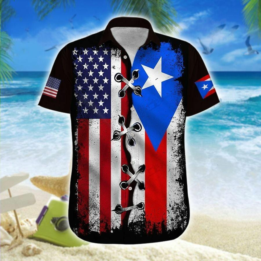 Hawaiian Aloha Shirts America-Puerto Rico Eagle Flag