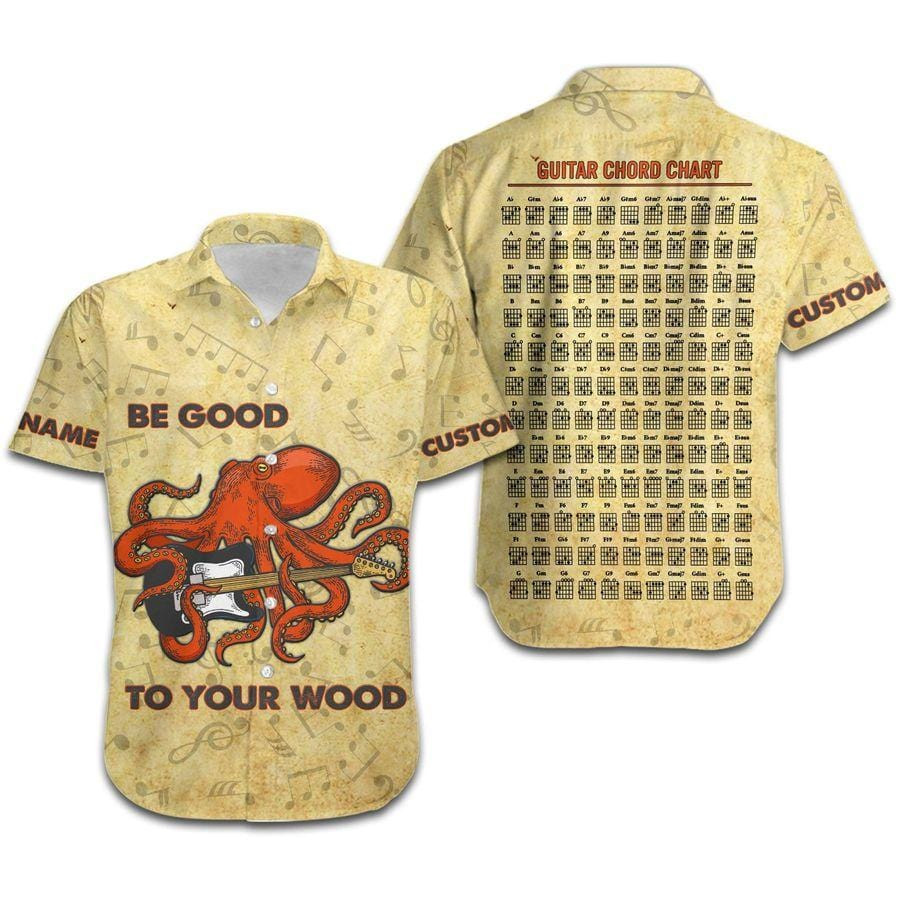 Hawaiian Aloha Shirts Be Good To Your Wood Guitar Octopus Custom Name