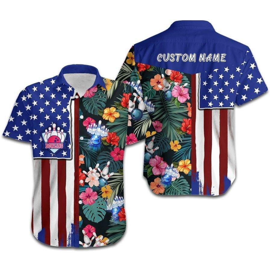 Hawaiian Aloha Shirts Bowling Tropical Us Flag Custom Name