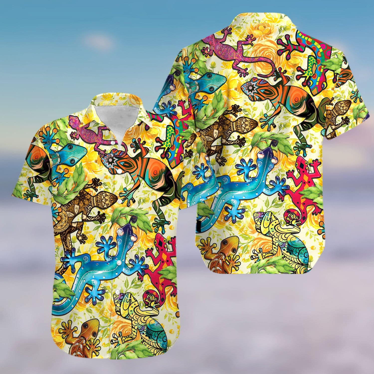 Hawaiian Aloha Shirts Colorful Lizards 1204Kv