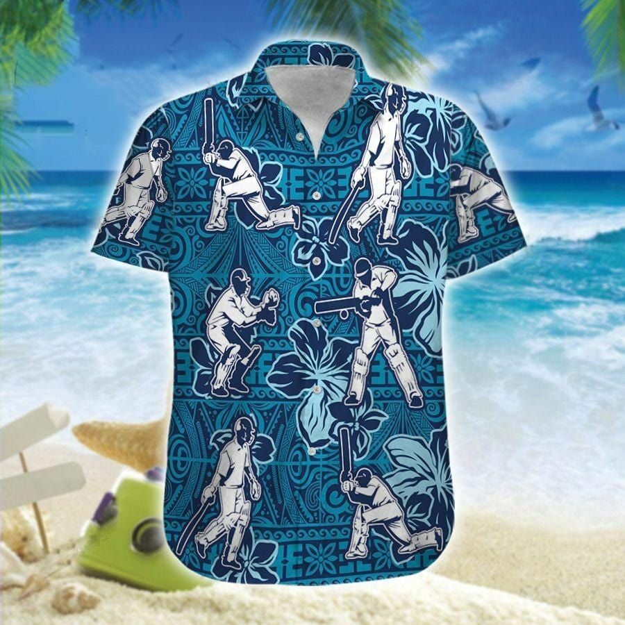 Hawaiian Aloha Shirts Cricket Blue Hibiscus
