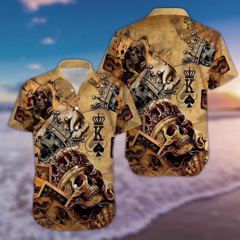 Hawaiian Aloha Shirts Crown King Poker Skull 20321H