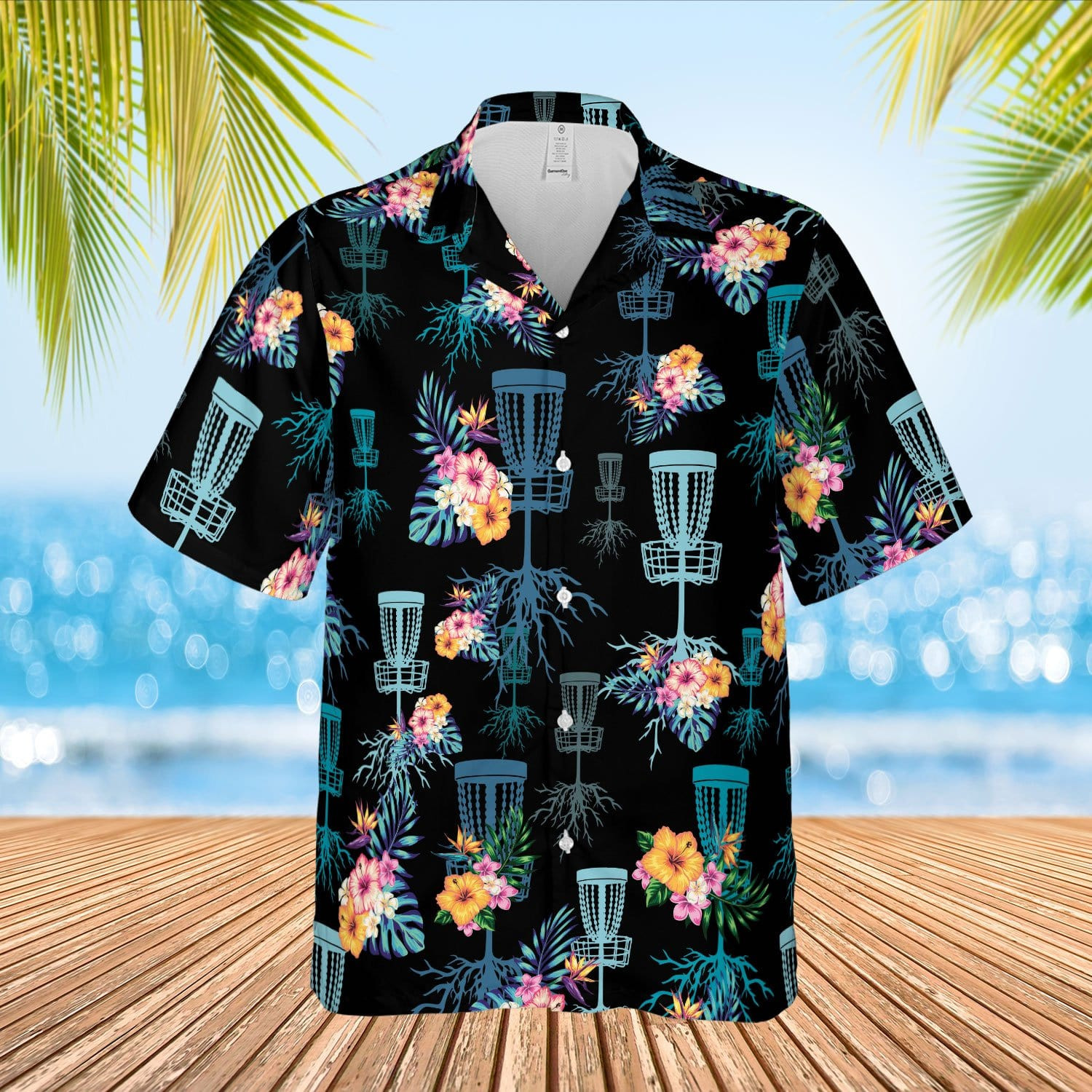 Hawaiian Aloha Shirts Disc Golf Floral On Black 100621H