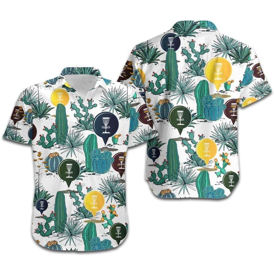 Hawaiian Aloha Shirts Disc Golf Green Cactus Retro