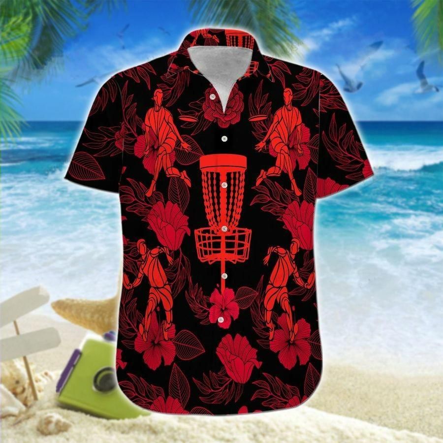Hawaiian Aloha Shirts Disc Golf Red Flower