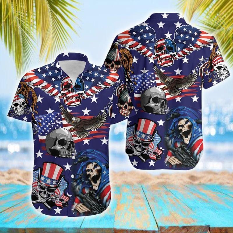 Hawaiian Aloha Shirts Eagle Patriotic Skull 250521V